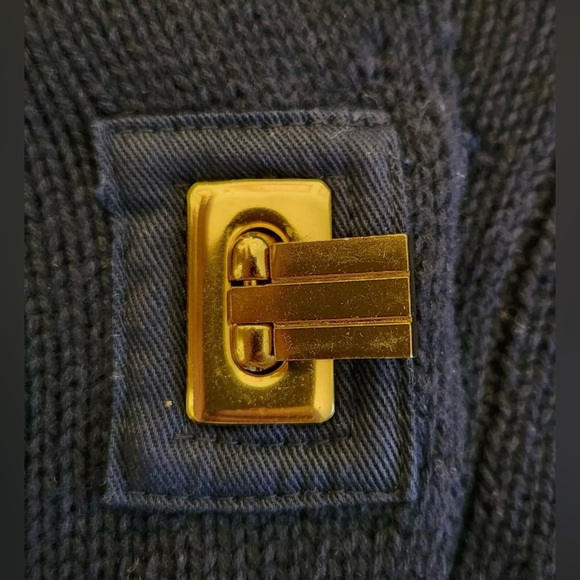 LRL Ralph Lauren Navy 100% Cotton Gold Buckle Wide Collar Pullover Sweater Sz XS - Picture 11 of 12